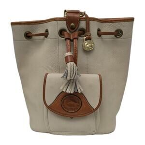 Vintage Dooney & Bourke Cream Tan All Weather Leather Drawstring Bucket Bag